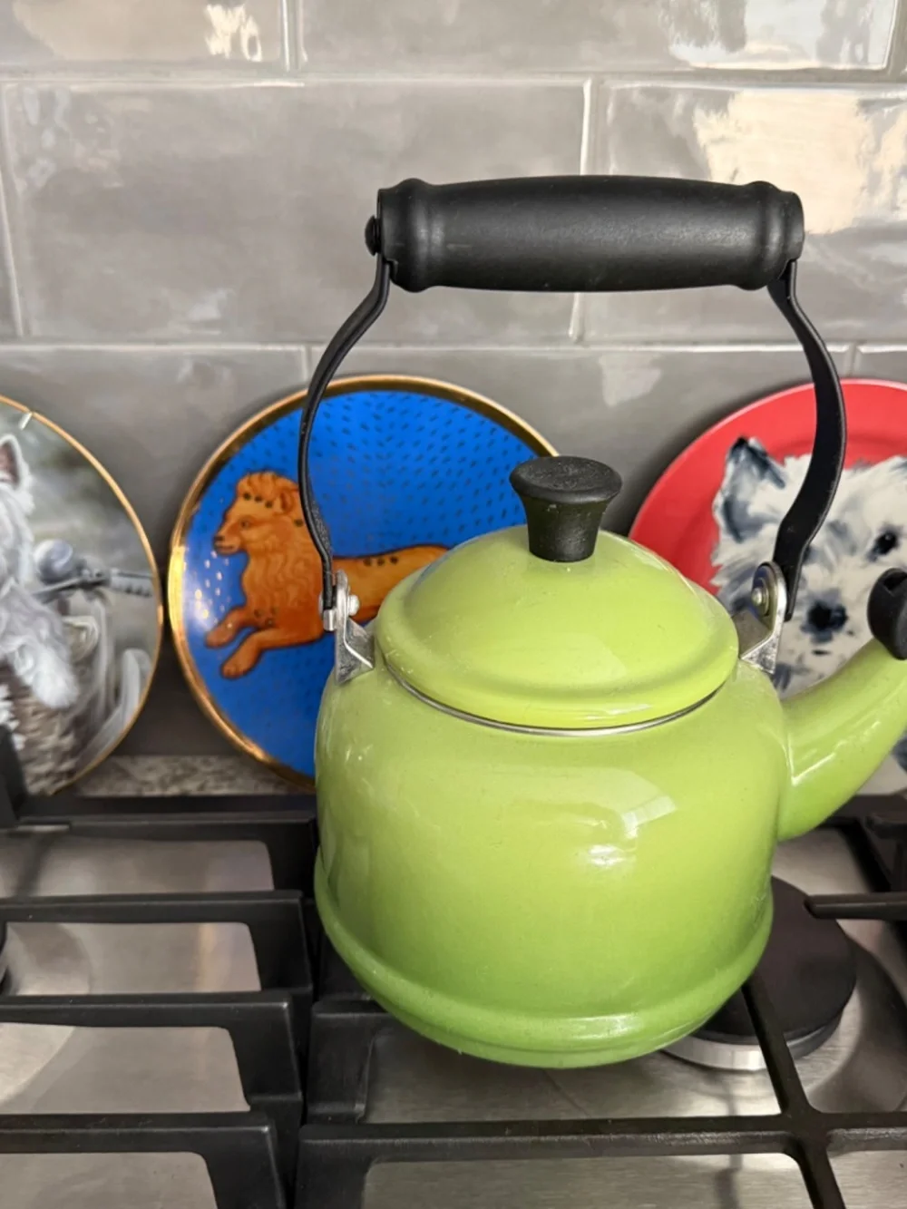 Le Creuset Enamel/Steel Whistling Tea Kettle Palm Lime Green 1.25 Qt